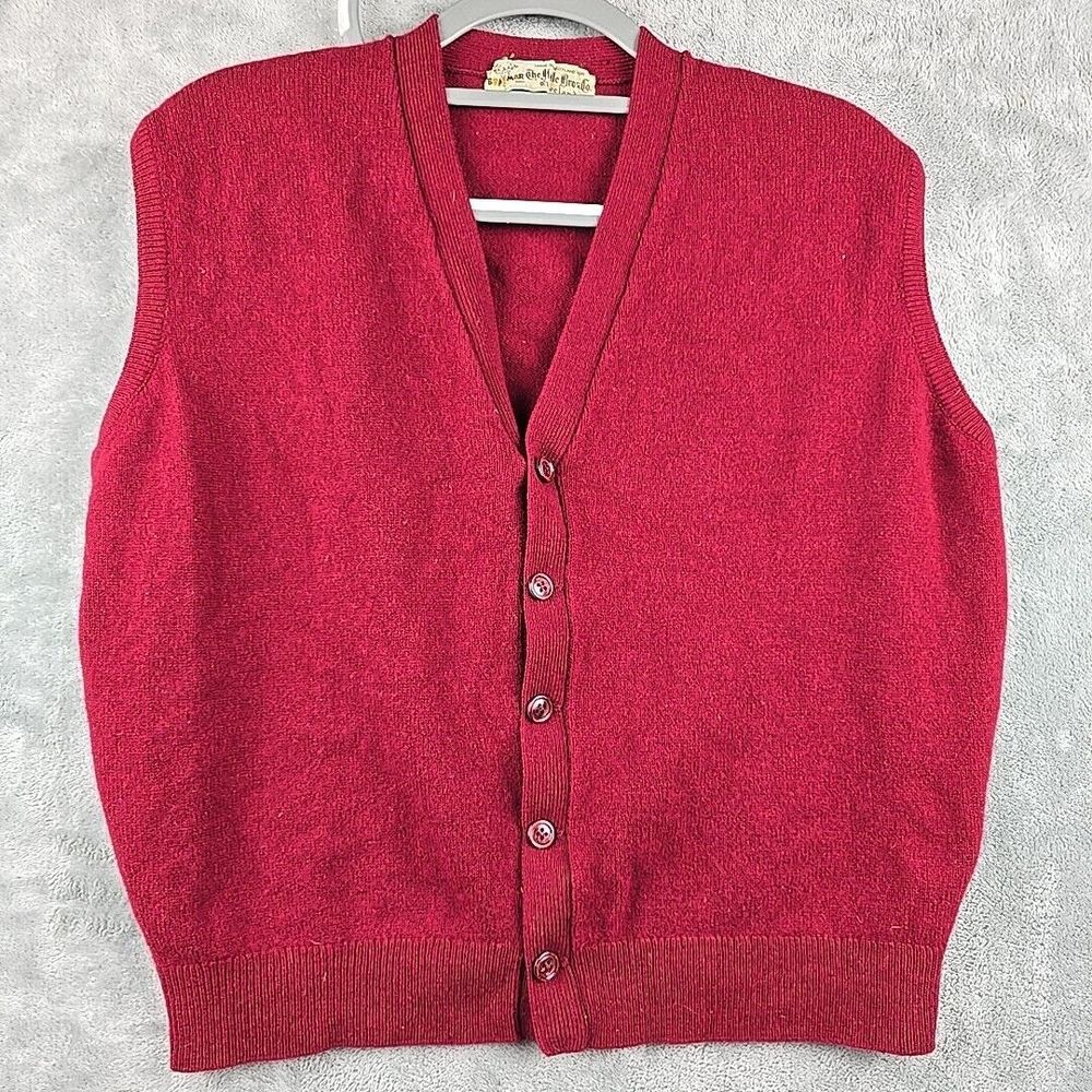 Vintage Braemar‎ Wool Cardigan Sweater Womens Sz 41 Red Button Made in Scotland